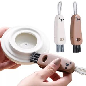 3 in 1 Cartoon Bear Bottle Cap Brush Portable Multifunctional Lunch Box Rubber Ring Groove Cup Cover Detail Cleaning Brush