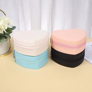 Hộp Đựng Trang Sức Bằng Da Hình Trái Tim Di Động Có Khóa Kéo Dùng Để Đựng Dây Chuyền Mặt Dây Chuyền Nhẫn Bông Tai Hộp Đựng Dễ Thương Tiện Mang Theo