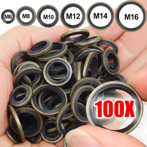 100PCS/Box Oil Pan Plug Gasket Car Oil Drain Screw Combination Sealing Gasket Adhesive Sealing Gasket Oil-Resistant O-Ring Combination Gasket M6 M8 M10 M12 M14 M16 Car Accessories