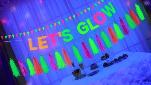 Outus Neon Party Supplies: Let's Glow Banner & Neon Tassels for Halloween Birthday Party