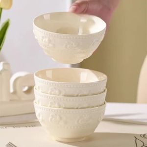 Relief Strawberry Dishes Simple Tableware High-temperature Underglaze Colored Ceramic Bowls Household Noodle Bowls