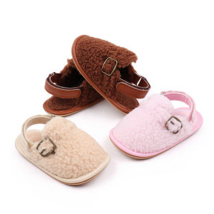 DENOSWIM 0-18 Months Baby Winter Plush Shoes Anti-Slip Soft Soled Boy Girl First Walkers Soft Polar Fleece Warm Anti-Cold Kids Shoes