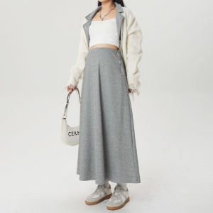 Maternity Midi Skirt A-Line Pleated Womens Long Skirt Autumn Winter Casual Solid Color Small Size Friendly Bump-Free Skirt