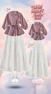 one set korea style ( blouse wanita cantik + Rok Susun + Tas Salempang + Aksesoris Kalung AM187N