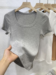 Áo Thun Nữ Tay Ngắn Cổ Vuông Ôm Vừa Vặn Mùa Hè 2025 Mỏng Co Giãn Cao Chất Liệu Cotton Thoáng Khí
