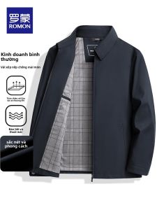 ROMON | Áo Khoác Nam Sơ Mi Lụa Màu Sắc Sạch Không Gập Cổ Chống Gió