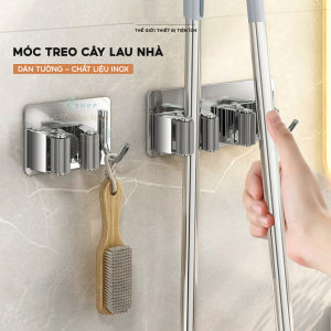 Móc Treo Cây Lau Nhà Kẹp Giữ Chổi Dán Tường Inox 304 Chống Gỉ - Kèm Keo Dán Chịu Lực