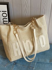 Large Capacity Straw Woven Tote Bag Commuter Single Shoulder Beach Vacation Bag Fashionable Korean Style Pure Color Casual Handbag