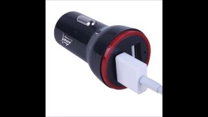 Dual-Port 2 Port USB Fast Charger for Car Adapter for Apple and Android Devices 24W 2.4a 5V Output (Black and Red)