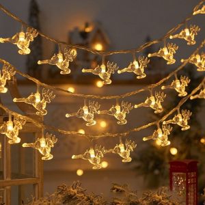 LED Christmas Lights with Tree Reindeer Design Battery Powered String Light for Christmas Tree Home Holiday Decoration