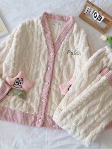 Pajamas Womens Coral Fleece Winter Heattech Thickened Set Cartoon Cute K-style Flannel Womens High-End Homewear