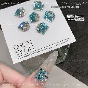 CHUNYOU | Lake Blue Flashing Piled Diamond Nail Decoration