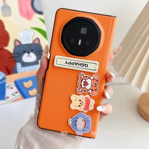 Luxury PU Leather Case for Honor Magic V3 Fold Built-in Stand Shockproof Full-Body Protection Cute Sweet Phone Casing Magnetic Hinge Cover Accessories for Honor Magic V3