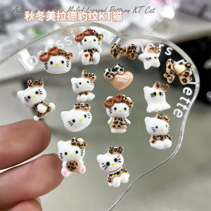 New Arrival Leopard Print Hello Kitty Cartoon Nail Ornament Cute Glasses Hello Kitty Bows Handmade Wear Armor Accessories