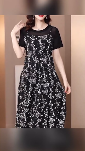 Womens Dresses New Korean Summer Dress waist slimming fake two piece floral skirt dress for woman casual