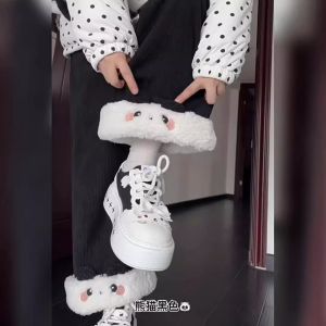 plus Size Thickened Fleece Lined Straight Leg Pants Winter Warm Casual Wide Leg Pants Korean Style High Waist Long Trousers