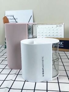 O-KAY Rak Penyimpanan Kuas Brush Make Up Kotak Tempat Spons Cushion Puff Makeup Putar Multifungsi Putih Transparan