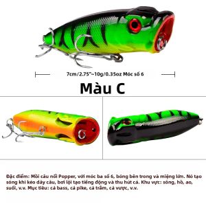 Proberos 6.5cm/12g Topwater Popper Fishing Lure 5 Màu Sắc Nhân Tạo Cứng Cáp Với 6 Màu Sắc # Móc Câu - Dụng Cụ Câu Cá Bằng Nhựa Dùng Cho Câu Cá Biển Sông Và Hồ