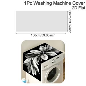 60x150cm Chống Trơn Trượt Polyester Chống Bụi Máy Giặt Top Cover Mat Đen Trắng In Hình Lá Thiết Kế 2D Máy Giặt Máy Sấy Bảo Vệ