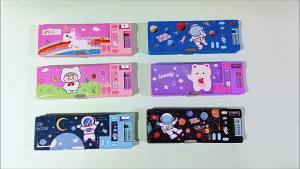 Cartoon PVC Multifunctional Pencil Case With Calculator Stationary Box Double-Sided Storage Kotak pensel plastik 计算器笔盒