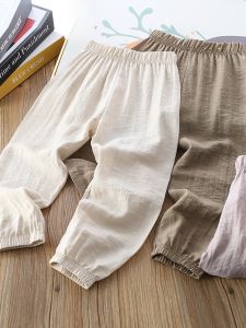 กางเกงเด็กชาย กางเกงขายาวผ้าลินินระบายอากาศได้ดี กางเกงขายาวป้องกันยุง ฤดูร้อน ผ้าฝ้ายผสม กางเกงขายาวสำหรับเด็กชายและเด็กหญิง
