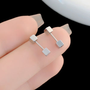 ต่างหูสแตนเลสไททาเนียมทรงสี่เหลี่ยมเล็ก 2 หัว สไตล์เรียบง่าย สำหรับผู้หญิง ต่างหูแบบมีเอกลักษณ์เฉพาะตัว เครื่องประดับหู