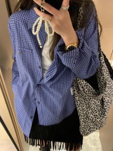 2025 Autumn New Arrival Korean Style Casual Plaid Shirt Jacket Womens Small Size Layered Top Commute Style Straight Cut