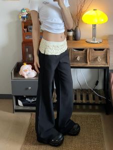 Quần Ống Rộng Xếp Ly American Folded Lace Drape Casual Pants Cho Nữ Thiết Kế Đa Năng Dài Cho Người Cao