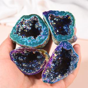 1PC Natural Agate Plated/Electroplated Cornucopia Crystal Cave Raw Stone Bare Stone Display Mineral Specimen Decoration Fortune