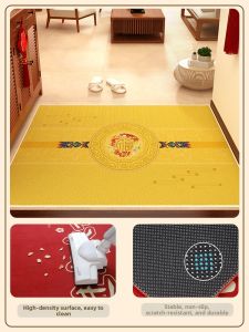 QINGGENGNONG | Chinese New Style Gold and Yellow Entrance Doormat With Chinese Knot and Blessing