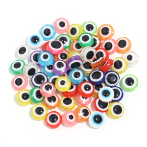 100Pcs 6 8 10mm Flat Round Evil Eye Resin Beads Oval Stripe Loose Spacer Bead for DIY Bracelets Earring Jewelry Making Accessory