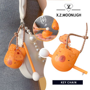 X.z. MOONLIGH Capybara จี้พวงกุญแจปลาไม้เคาะเบาๆบรรเทาพวงกุญแจทำมือความเครียด