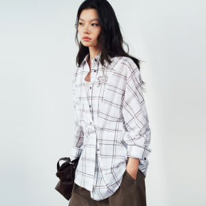PEACEBIRD | Mall Version Plaid Long Sleeve Shirt With Side Buttons