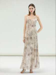 COCOBELLA | Chinese Style Dye V-Neck Diagonal Cut Slim Fit Women Chiffon Dress