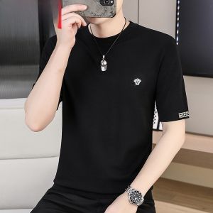 HENGYUANXIANG | Hengyuanxiang Mens Knitted Short Sleeve T-Shirt New Summer Ice Silk Cool Feeling Casual High End Rhinestone Round Neck Body Shirt