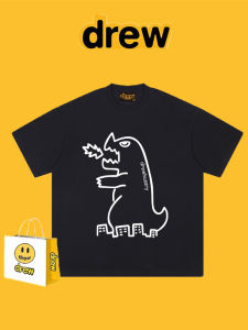 เสื้อยืดแขนสั้นลายการ์ตูนฉลามชักวาลีนสไตล์อเมริกัน Drew Casual Loose Fit สำหรับผู้ชายและผู้หญิงในช่วงฤดูร้อน