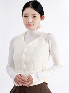 เสื้อกั๊กขนแกะหนาสำหรับผู้หญิง ฤดูใบไม้ร่วง/ฤดูหนาว เสื้อคลุมกันหนาวแบบสวมใส่ในบ้าน ผ้าฝ้ายขนเป็ด ทรงเข้ารูป แขนสั้น ปกตั้ง