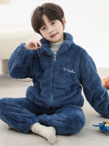 Thickened Fleece Childrens Sleepwear Coral Velvet Home Clothes Set for Boys Autumn Winter Style Long Sleeve Long Pants Warm