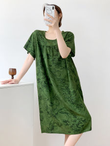 KASIHAN | Comfortable Cotton Silk Moms Loungewear High-end Mid-long Loose Plus Size Summer Dress