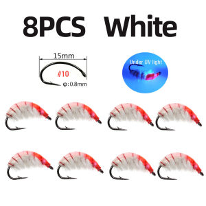 8pcs 10# Fast Sinking Czech Nymphs Scud Bug Worm Flies Barbed Shrimp Fly Hook For Trout Bass Bluegill Fishing Lures Baits