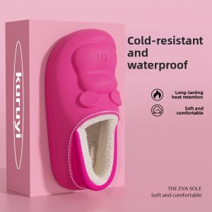 Mens Cotton Slippers with Heel Fall Winter Outdoor Wear 2024 New EVA Waterproof Non-Slip Fleece Lined Warm Couple Cotton Shoes