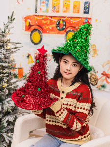 Christmas Hat Elderly Luminous Rain Silk Christmas Hat Adult Dress up Party Photo Prop Headdress Scene Layout