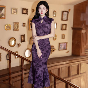 YIJIAHONG | Fish-tail Purple Modern Sleeveless Chinese Cheongsam