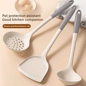 Silicone Spatula Spatula Non-stick Pan Special High Temperature Resistant Household Cooking Spoon Soup Spoon Colander Food Grade Non-Stick Spatula Kitchenware Set Elecrimens11
