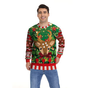 Womens Christmas Deer Digital Print round Neck Sweatshirt Cosplay Performance Clothing Mens Style Comfortable Loose Fit