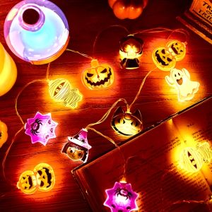 Halloween Pumpkin Ghost String Lights LED Fairy Garland Bat Skull Lights For Indoor Party Home Window Holiday Decor