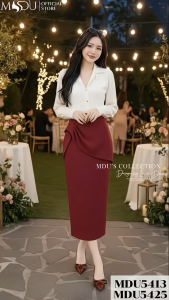 Áo Thiết Kế MDU5413 Chất Lụa Mango Kết Hợp Tay Dài Thanh Lịch Tôn Dáng Quý Phái Từ MDU