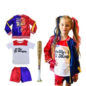 Top Quality Girls  Suicide Harley Quinn Cosplay Costumes Squad  Monster Stitched Jacket Pants Sets Halloween Costume
