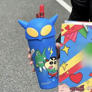 Large Capacity Insulated Water Bottle Straw Girls Cartoon Style Beverage Container Double Drink Universal Use 304 Stainless Steel