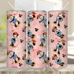 Disney | 1pc 20oz Disney Pink Background Minnie Mouse Stainless Steel Tumbler Insulated Cup with Lid & Straw for Outdoor Daily Use